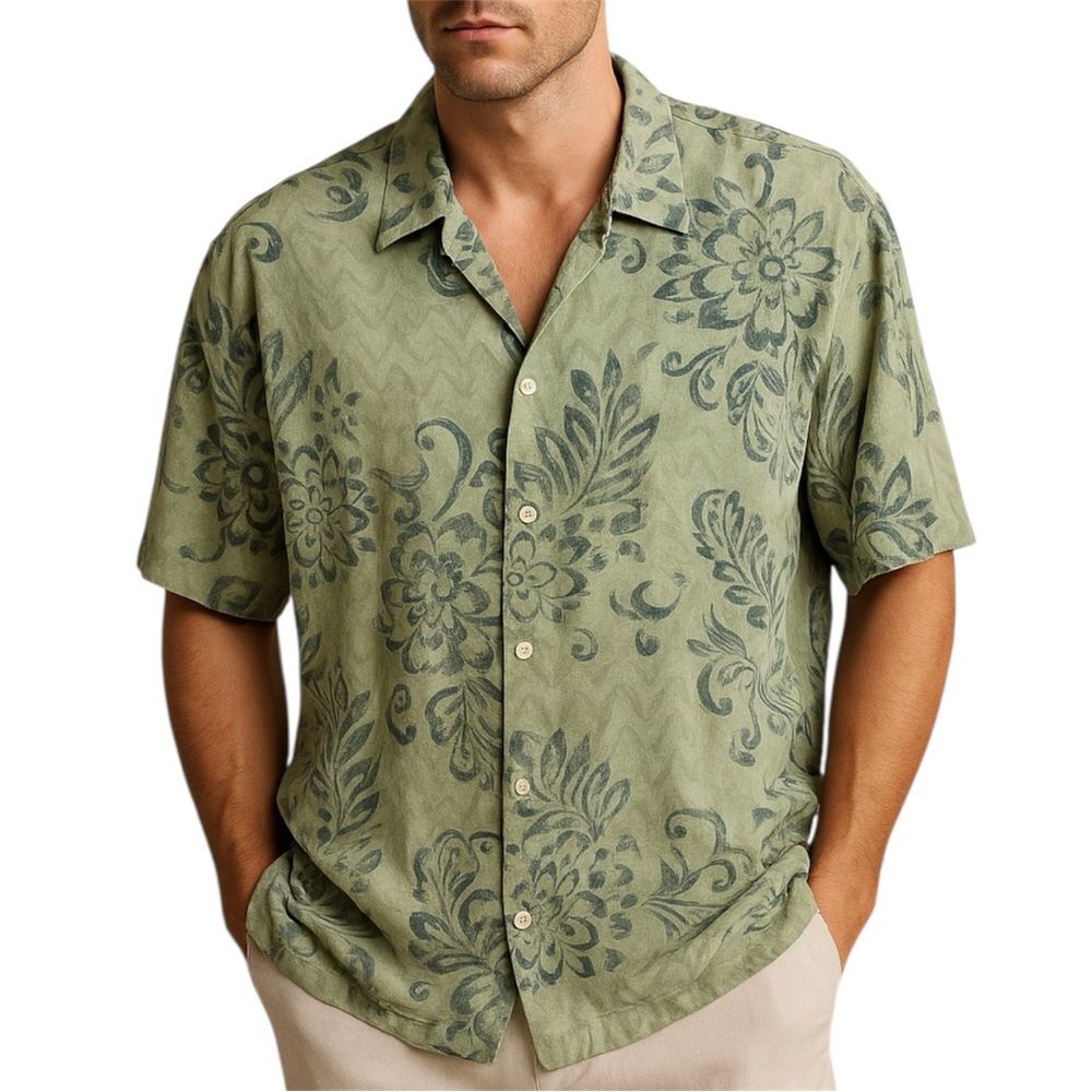 Natural Issue Men's Olive Floral Silky Touch Button-Down Shirt XL